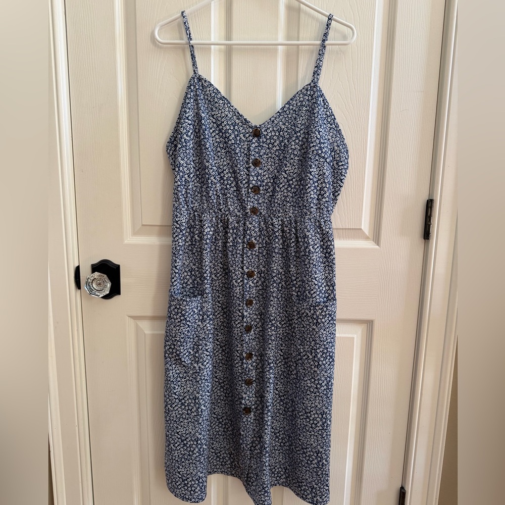 Blue Floral Button-Down Dress